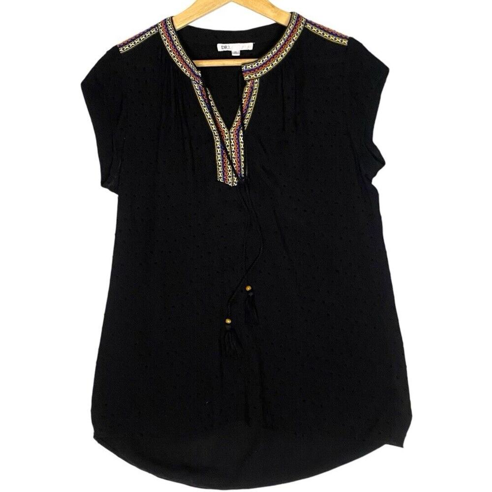 DR2 Daniel Rainn Embroidered Blouse Womens XS Boho Minimalist Folk‎ Casual Work